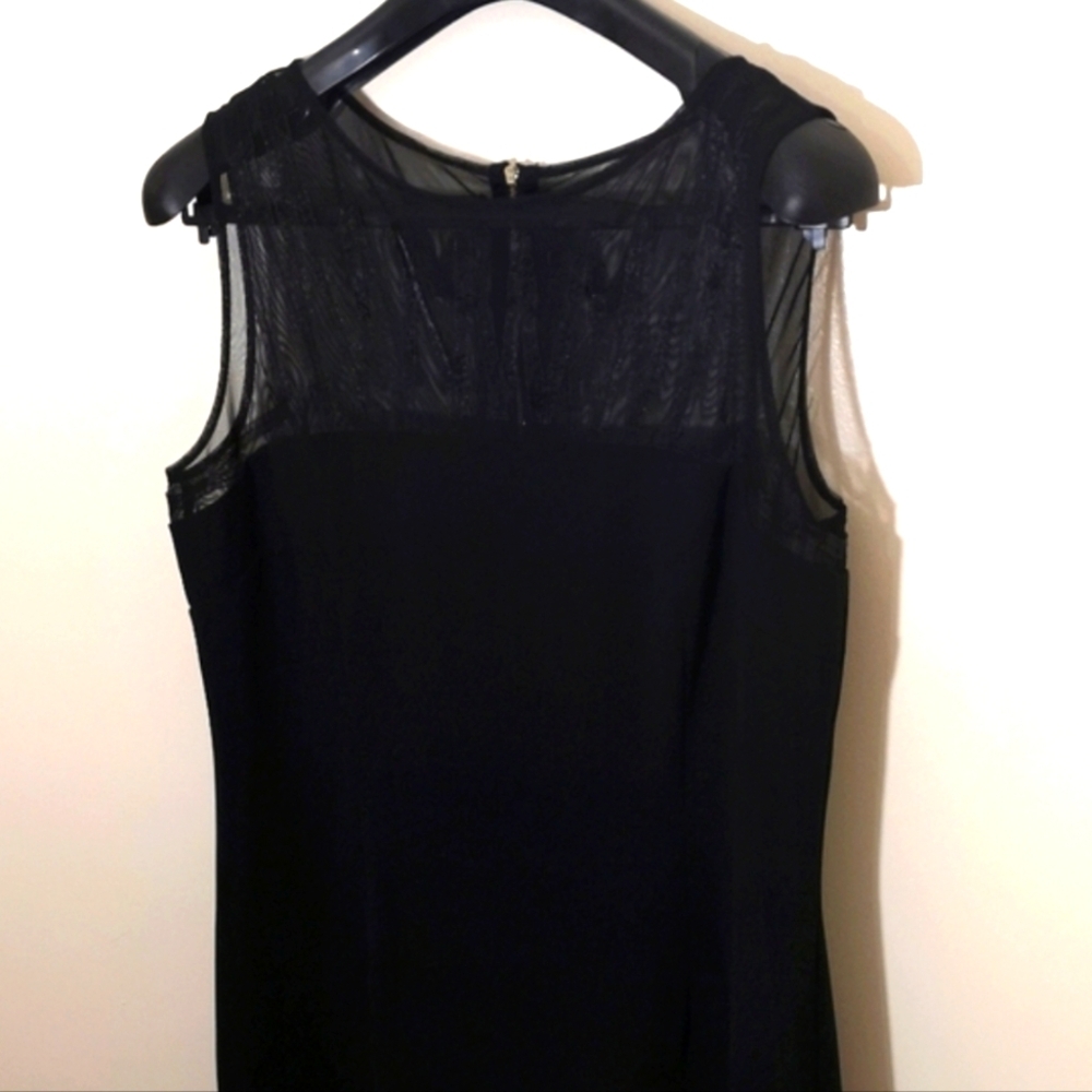 Anne Klein| Black Formal Dress with Mesh Top Silver Back Zipper and Small Slit - Picture 7 of 17